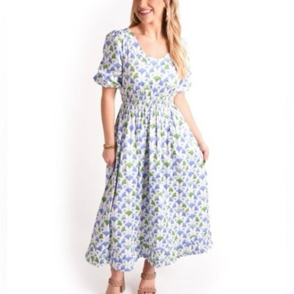 Emily McCarthy Darby Dress Maiden Trellis white with blue size medium
